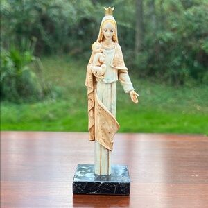 VTG Made in Italy Virgin Mother Mary & Baby Jesus Figurine Carrara Marble Base
